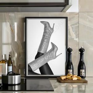 Glitter Heels Print Black And White Luxury Fashion Print Glam Wall Art Girly Bedroom Poster Hypebeast Room Decor Trendy Woman Feminist Print