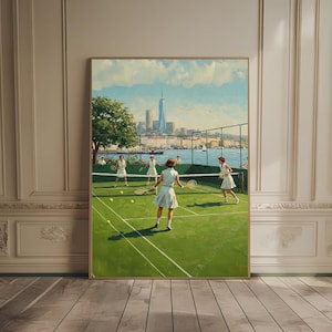 Tennis Poster Sporty Wall Art NYC Tennis Artwork Trendy Retro Print Vintage Tennis Player Gift Oil Painting New York City Tennis Court Art