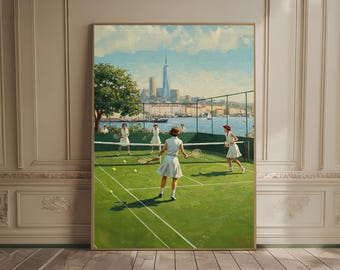 Tennis Poster Sporty Wall Art NYC Tennis Artwork Trendy Retro Print Vintage Tennis Player Gift Oil Painting New York City Tennis Court Art