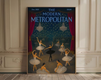 Tiny Ballerinas Print Vintage Newspaper Poster Magazine Cover Trendy Retro Pink Ballet Wall Art Poster for Dorm & Apartment Above Bed Decor
