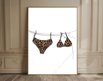 leopard poster trendy wall art bikini print apartment decor, retro poster dorm prints aesthetic wall art, funky wall art trending home decor