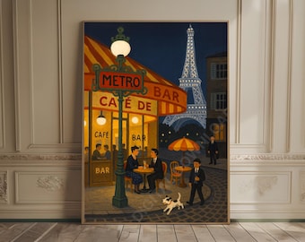 Paris Cafe Print Parisian Cityscape Oil Painting Paris Print Cafe Watercolor Art Cityscape Travel Art Print France Poster Retro Europe Print