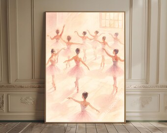 Ballet Dancers Wall Art Print Minimalist Pink Ballerina Illustration Tiny People Watercolor Painting Girly Room Decor Coquette Wall Art