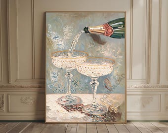 champagne print alcohol print trendy kitchen decor bar poster neutral impressionist oil painting pastel cheers print preppy bar cart decor