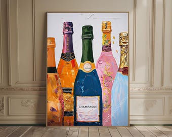 champagne print alcohol print neutral impressionist oil painting pastel cheers print preppy bar cart decor trendy kitchen decor bar poster