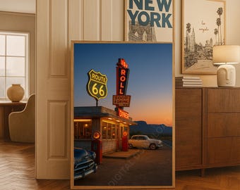 レトロなダイナープリント、アリゾナ砂漠の壁アート、ルート66の