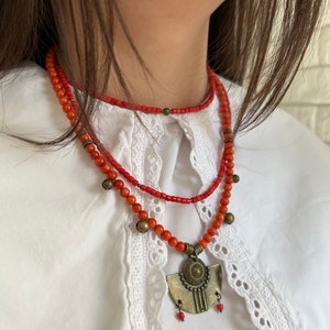 Necklace&quot;Coral lunnytcia&quot; Vyshyvanka  author&#39;s work   Handmade gift ethnic  smoll traditional Ukrainian bells arе rustling Christmas