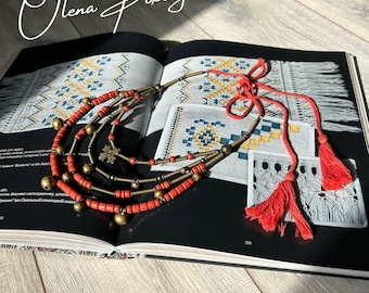 Necklace of red Kosiv ceramics with bells Ethnic Traditional Folk Ukrainian jewelry Author's work Gift for a girl Christmas