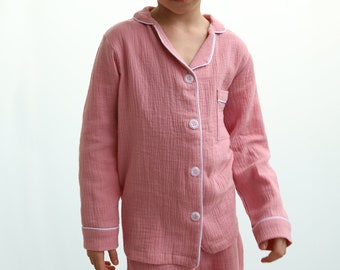 Kinderpyjama für Mädchen aus weicher Baumwolle, leichtes und bequemes Kinder-Musselin-Set, schönes Geschenk für die Feiertage für Ihre Kinder.