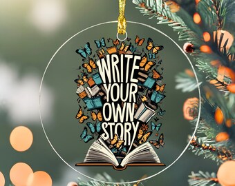 Schriftsteller Weihnachtsverzierung, Autor Geschenk, kundenspezifisches Verfassergeschenk, zukünftiger Bestseller-Autor, Bücherwurm-Weihnachtsverzierung Buch-Liebhaber-Geschenk Schreiben