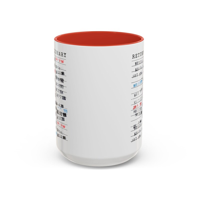 Taza "Regresar a la biblioteca", regalo vintage con fecha de entrega de libros para amantes de la lectura, taza de café con temática de libros, sello de bibliotecario, años 90, artículos nostálgicos de libros. imagen 6
