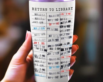Tazza da caffè da viaggio Return to Library, tazza da caffè vintage con timbro della biblioteca, regalo letterario per bibliotecari, lettori topi di biblioteca