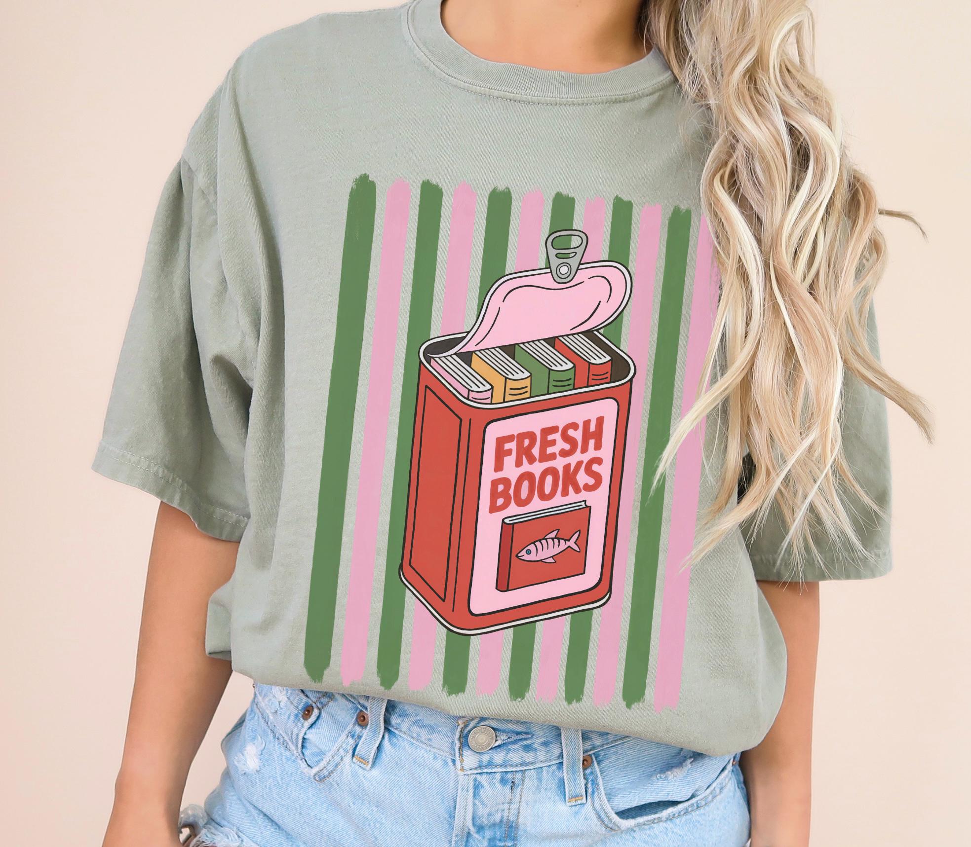 Fresh Books Sardine Shirt Bookish Gift Italian Striped Comfort Colors Summer Tshirt for Reader Tomato Girl Summer Tinned Fish Graphic Tee