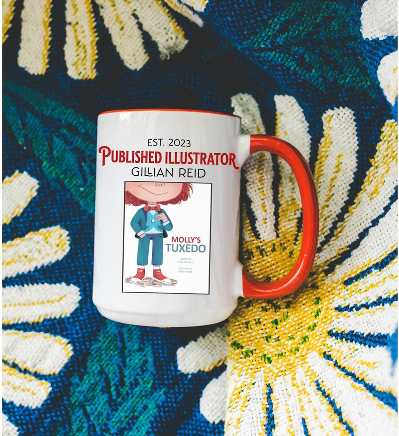 Custom Published Illustrator Mug, Artist Gift New Book Release, Personalized Author Book Cover Coffee Mug, Picture Book Illustrator Gift Cup Red - 15oz