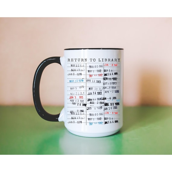 Return to Library Mug, Vintage Library Book Due Date Gift for Reading Lover, Bookish Coffee Mug Librarian Stamp 90s y2k Nostalgic Book Merch