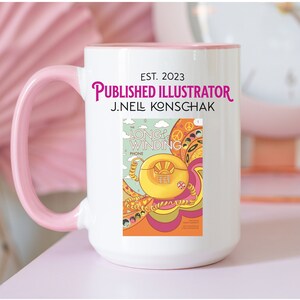 Custom Published Illustrator Mug, Artist Gift New Book Release, Personalized Author Book Cover Coffee Mug, Picture Book Illustrator Gift Cup Pink - 15oz