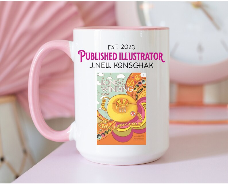 Custom Published Illustrator Mug, Artist Gift New Book Release, Personalized Author Book Cover Coffee Mug, Picture Book Illustrator Gift Cup Pink - 15oz