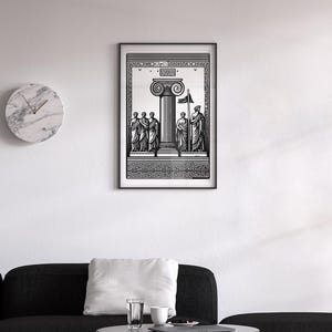 Art mural grec ancien, impression numérique mythologie, décoration d'intérieur hellénistique, dessin au trait classique, affiche gréco-romaine, colonne ionique, téléchargeable