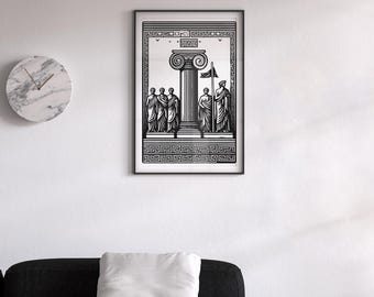 Ancient Greek wall art, Mythological figure, Hellenistic home decor, Classical line art, Greco Roman poster, Ionic column (Digital Download)