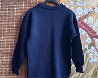 Vintage 70s Navy Blue Traditional Guernsey Jumper / Retro 1970s 