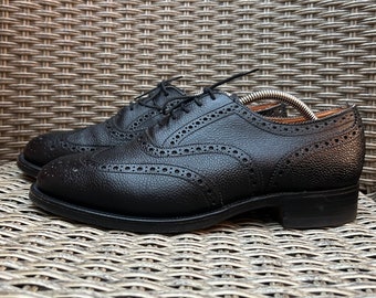 Vintage 90’s Sanders England  Pebbled Leather Wingtip Oxford Shoes Black Size 9M