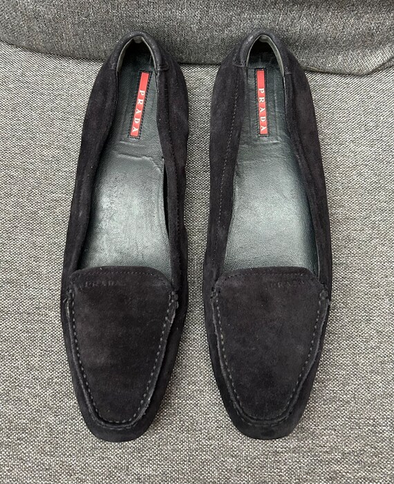 Vintage 2000s Prada Sport Line Suede Flats Moccasin Pointed Loafers Black Size 38 Etsy UK