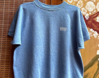 Vintage 80’s Levis Short Sleeve Cotton Sweatshirt Blue Size XL Made In USA