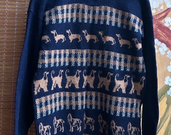 Pull en laine d'agneau motif chiens Aquascutum vintage des années 80, taille M