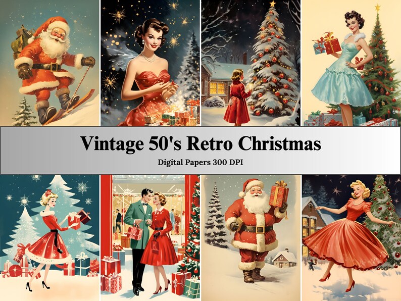 Vintage 50's Retro Christmas Printable Digital Paper 51 - Etsy