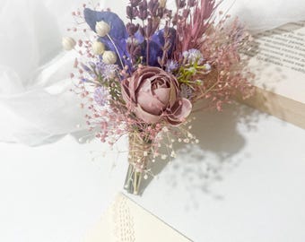 Lavender & Purple Boutonniere: Preserved Baby Breath Wedding Accessory