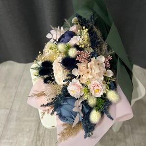 Blush and Navy Wedding Bouquet, Pink and Dark Blue Bridal Flowers, Dusty Rose and Navy Blue Gift Bouquet, Bridesmaid or Table Flowers