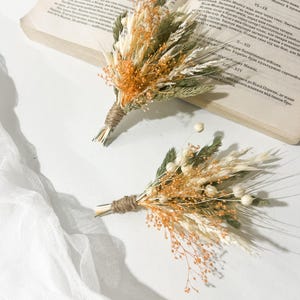 Boho Rust Terracotta boutonniere,Burnt Orange Boutonnieres, Fall Autumn wedding mini bouquet, Dried flower grooms boutonniere