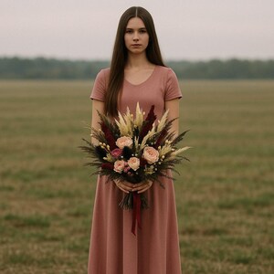 Dark Romantic Dried Flower Bouquet for Bride – Boho Burgundy & Blush Wedding Flowers – Gothic Fall Bridal Bouquet