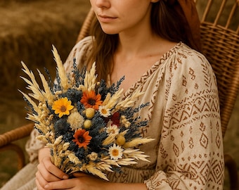 Rustic Dried Flower Bouquet: Boho Wedding Fall Decor