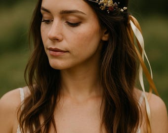 Boho Wedding Flower Headband, Gold Wire Hair Vine Hair Wreath