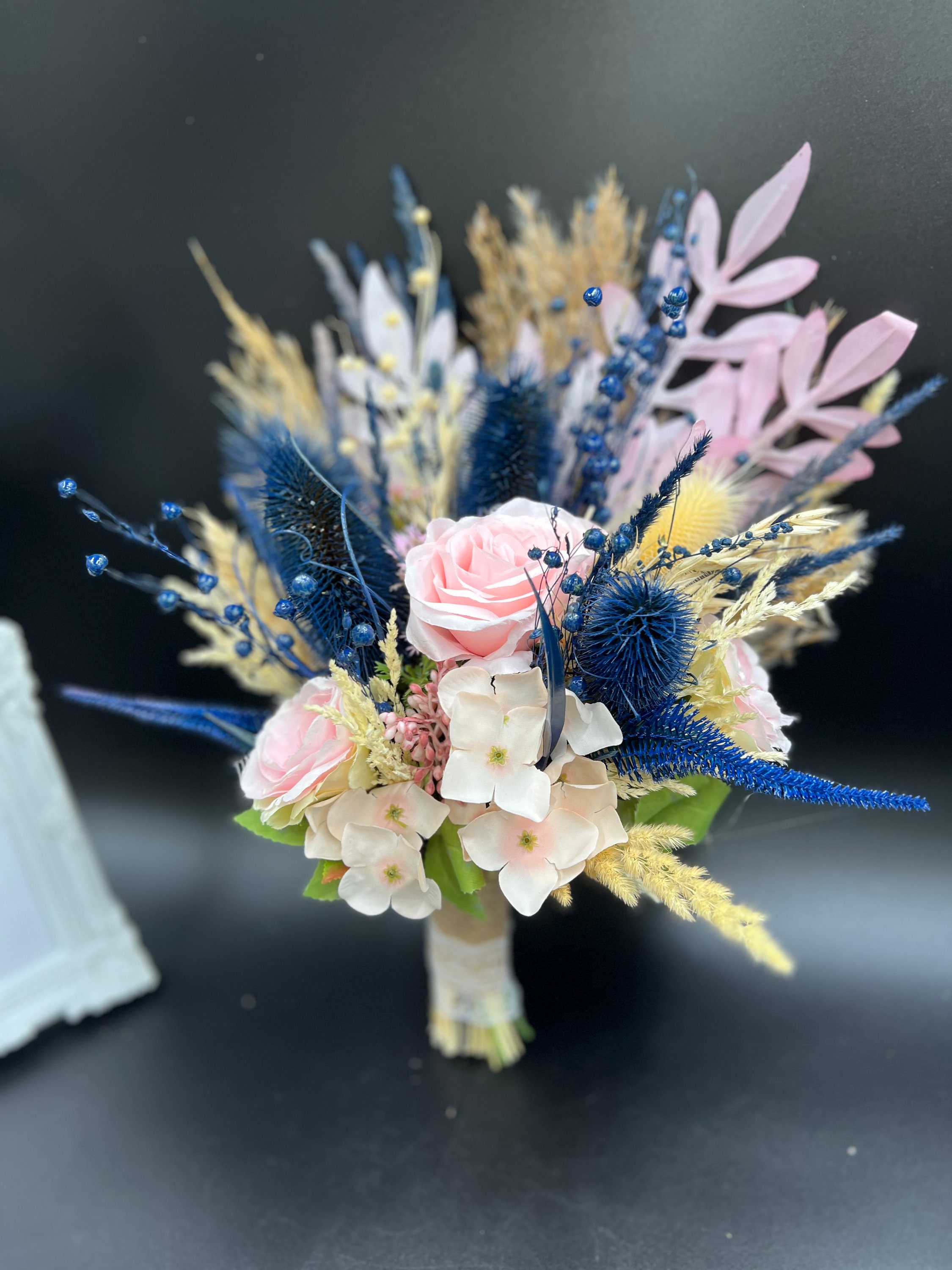 Dried Flowers Bouquet MARSEILLE, Blue Decorative Bouquet of