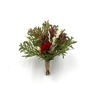Winter wedding boutonniere, Winter wedding, Groomsmen pin corsage, Rustic boutonniere, Greenery pinecone boutonniere