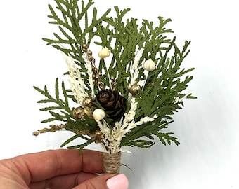 Rustic Pine Cone Boutonniere for Winter Weddings: Woodland Groomsmen Buttonhole | Christmas Wedding Pinecone Accessory