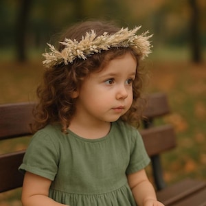 Couronne de fleurs séchées pour fille : couronne de tête d&#39;enfant en ivoire rustique