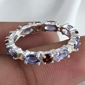 Natural Amethyst, Citrine & Garnet Silver Ring, Multi Stone Ring, 925 Sterling Silver Ring, Engagement Ring, Gift For Girlfriend.