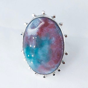 Oval Green Moss Agate Rings: 925 Sterling Silver Statement Jewelry