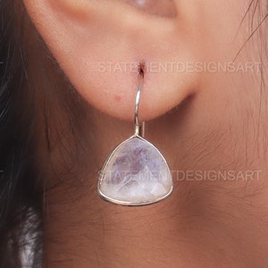 Rainbow Moonstone Earrings Handmade 925 Sterling Silver Dangle Boho Jewelry