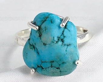 Roher Türkis Ring Handgemachter 925 Sterling Silber Boho Hippie Schmuck