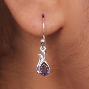 Purple Amethyst Gemstone Earring, 925 Sterling Silver Earring, Handmade Earring, Women&#39;s Earring, Statement Designs Earring, Gift For Mom