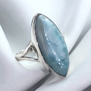 Boho Larimar Ring Sterling Silver Bohemian Jewelry