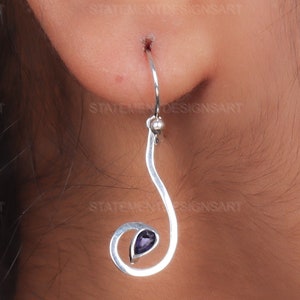 Faceted Amethyst Dangle Earrings 925 Sterling Silver Gemstone Jewelry