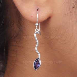 Amethyst Earring, Gemstone Earring, Solid 925 Sterling Silver Earring, Handmade Earring, Dangle & Drop Earring, February Birthstone Earring