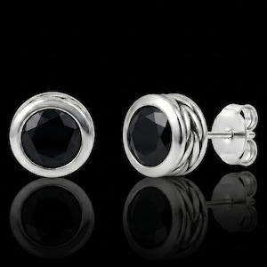 Örhängen med svart turmalin, 925 sterlingsilver, rund bezel, 5 mm ädelsten