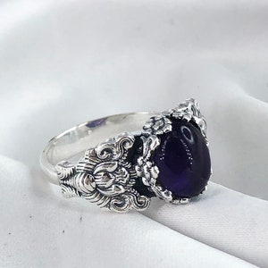 Handmade Oval Amethyst Ring 925 Sterling Silver February Birthstone