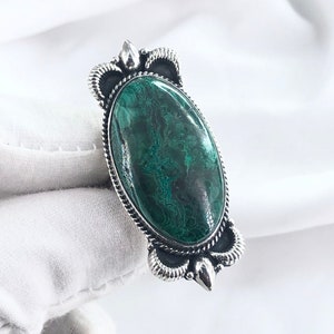 Handmade Malachite Statement Ring 925 Sterling Silver Boho Ring